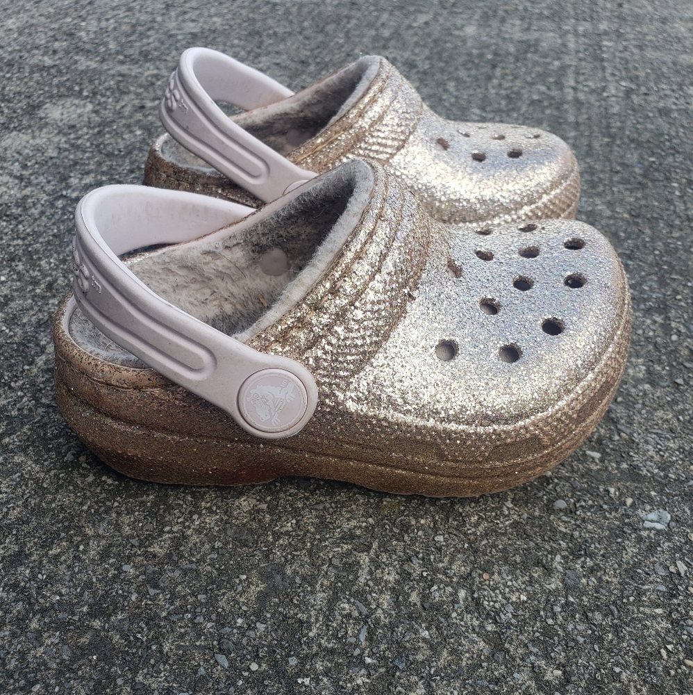 Gold glitter Crocs